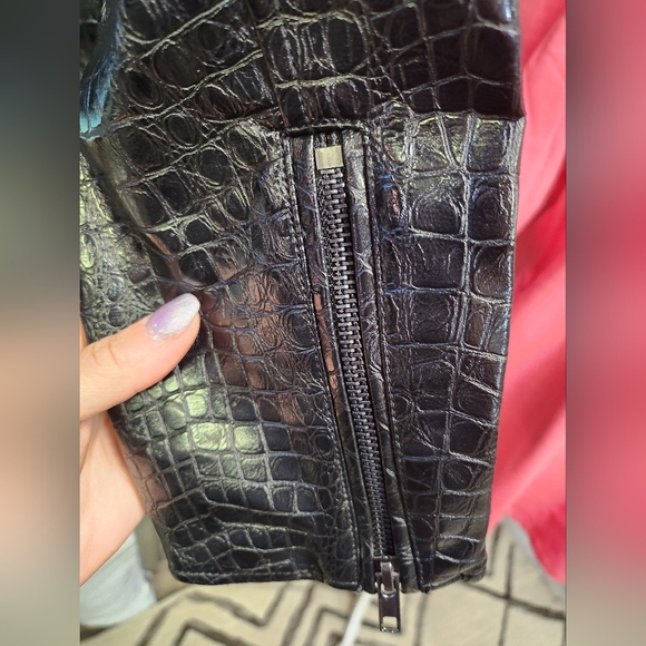NWT $99 Modcloth Crocodile Rock Moto Faux Leather Jacket In Black Size M - Picture 4 of 11